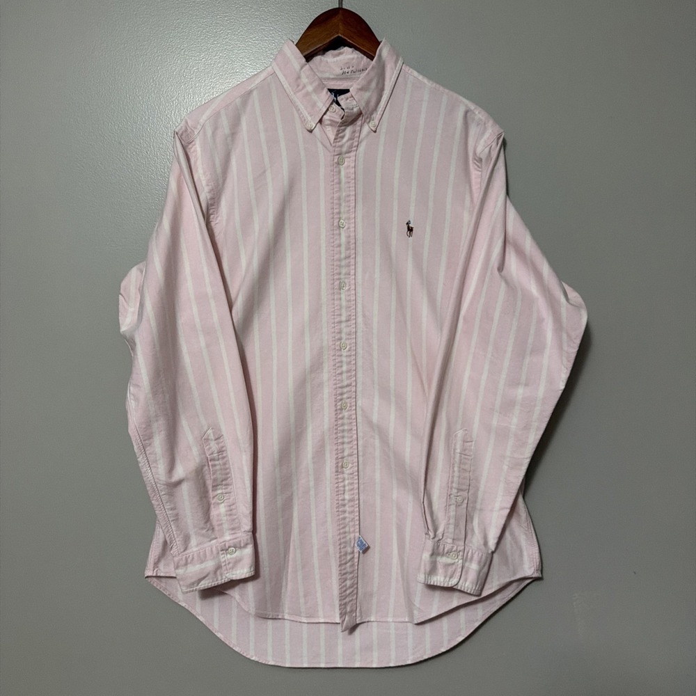 Polo Ralph Lauren Pink Striped Shirt 16-34 Men Flesh Pony Vintage 1990s
